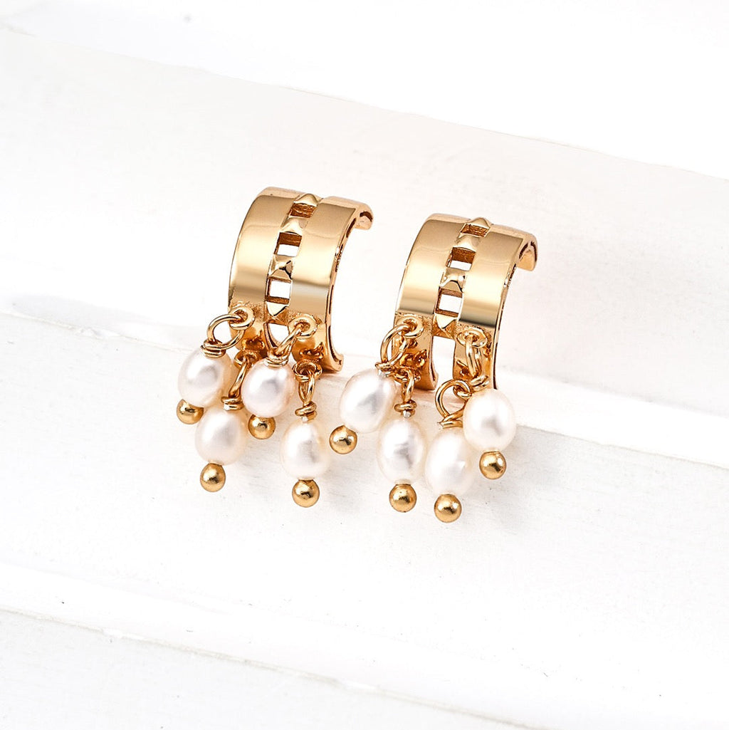 Pearl Tassel Hoop Earrings in S925 Sterling Silver
