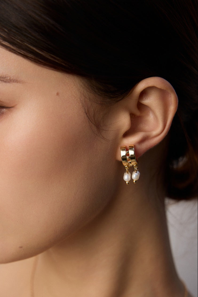 Pearl Tassel Hoop Earrings in S925 Sterling Silver