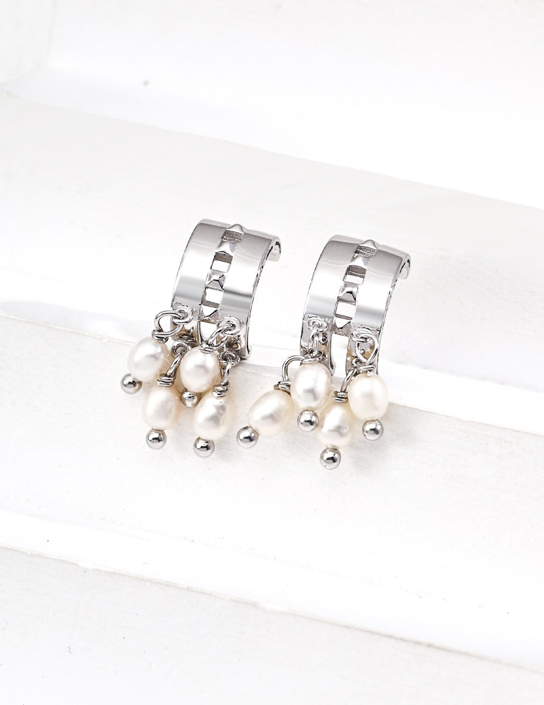 Pearl Tassel Hoop Earrings in S925 Sterling Silver