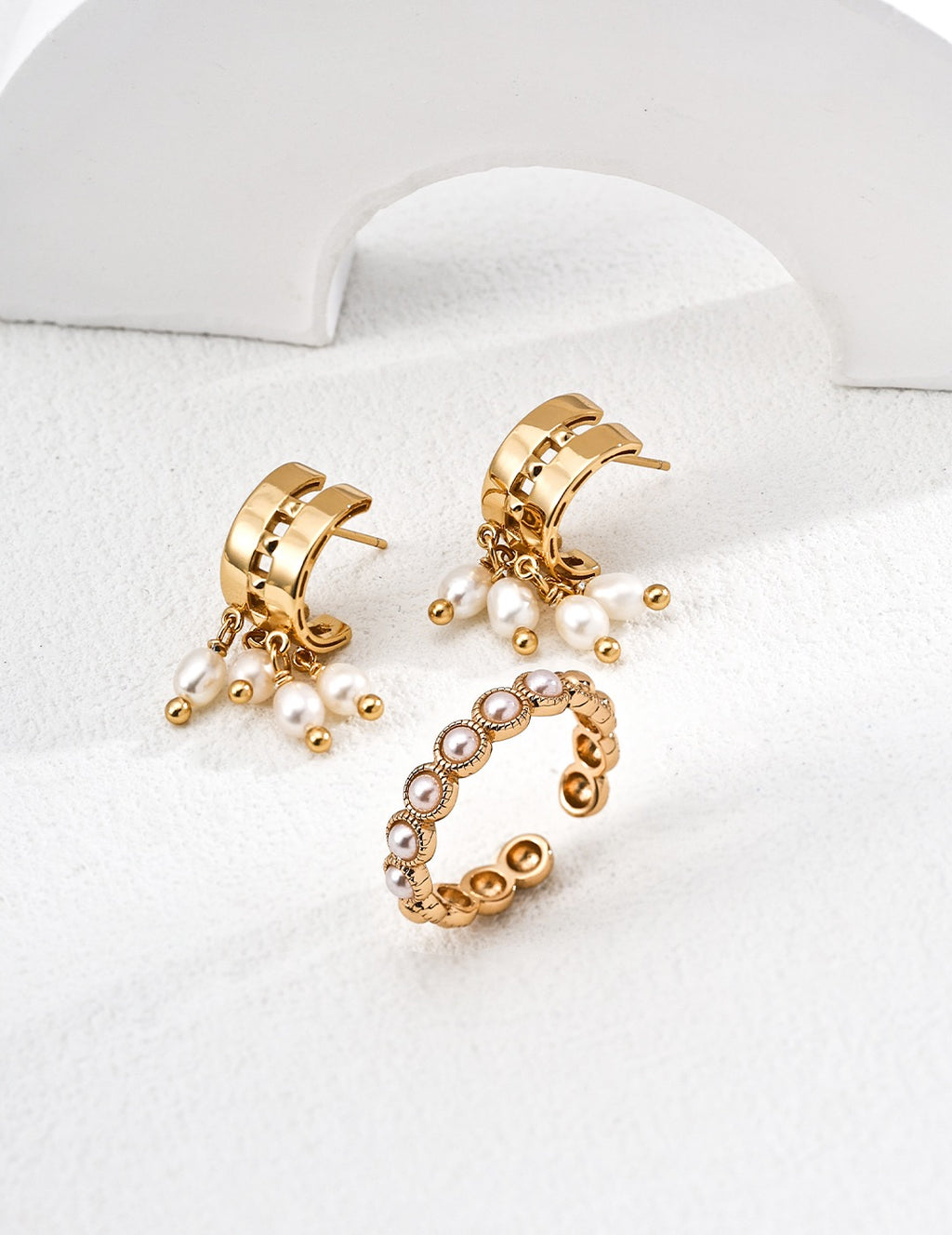 Pearl Tassel Hoop Earrings in S925 Sterling Silver