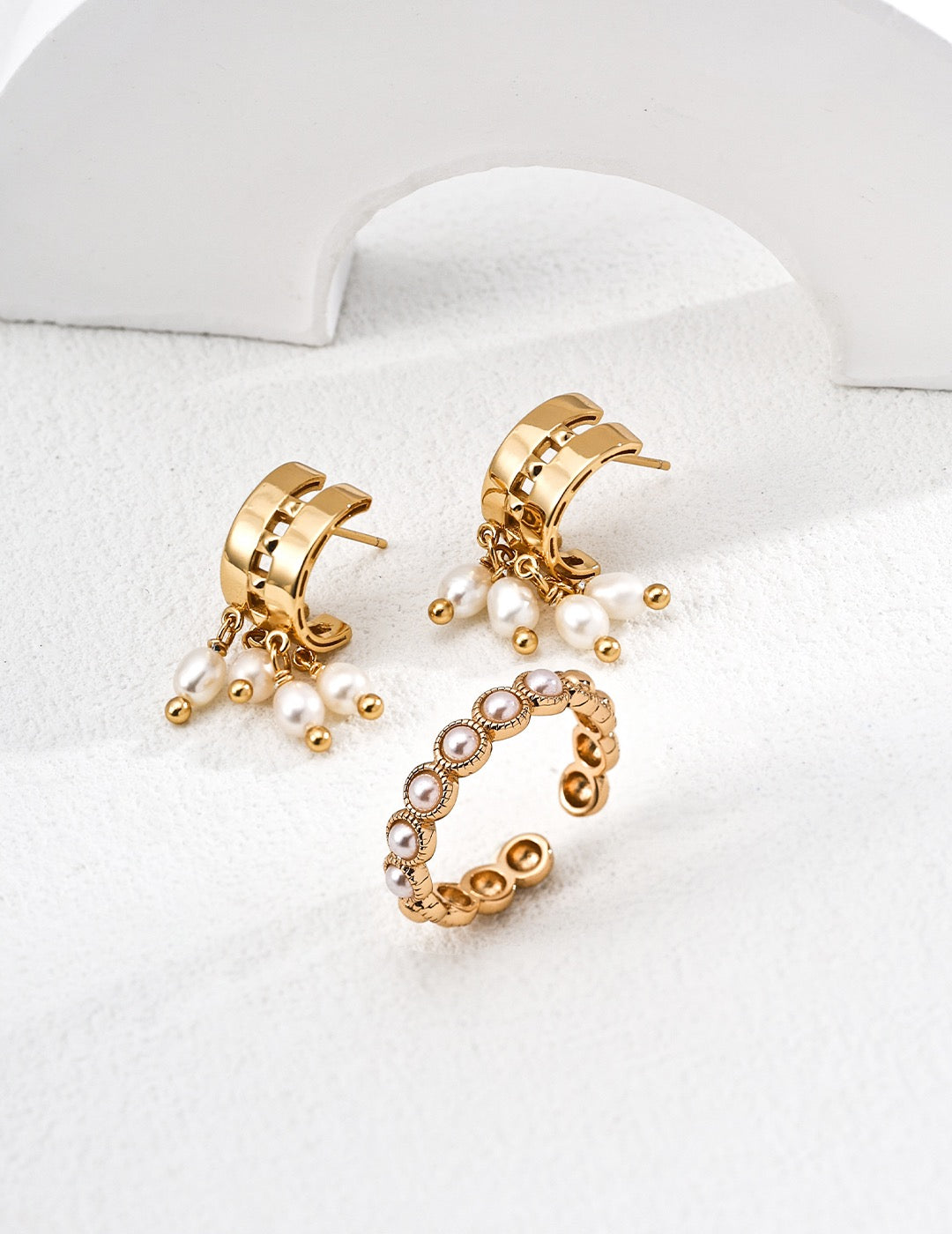 Pearl Tassel Hoop Earrings in S925 Sterling Silver
