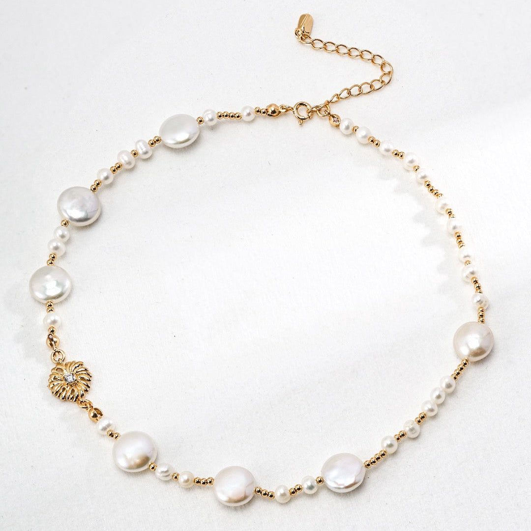 Pearl Floral Charm Necklace in Sterling Silver