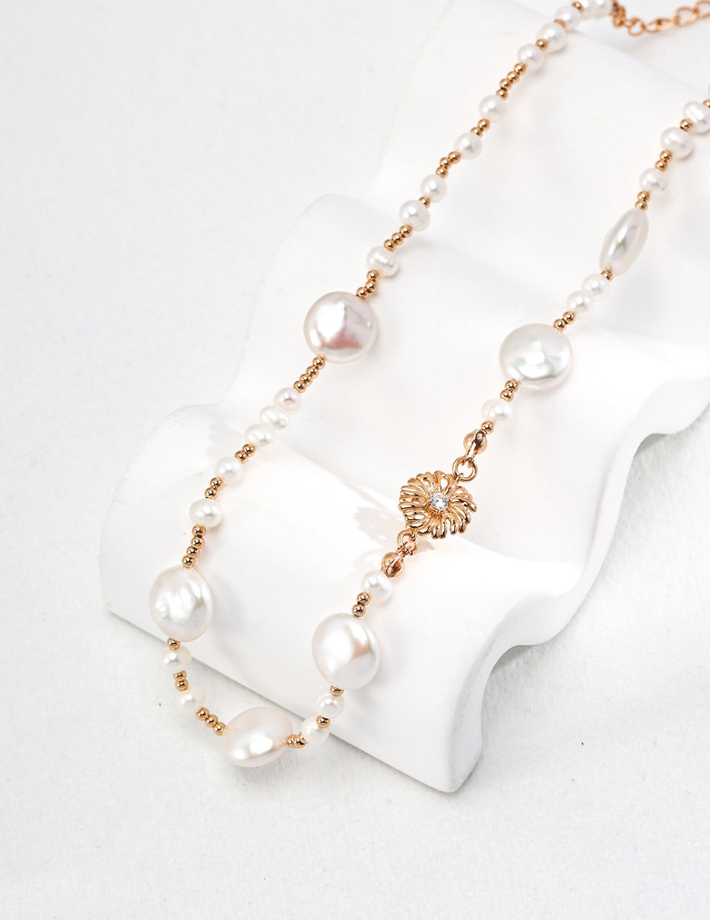 Pearl Floral Charm Necklace in Sterling Silver