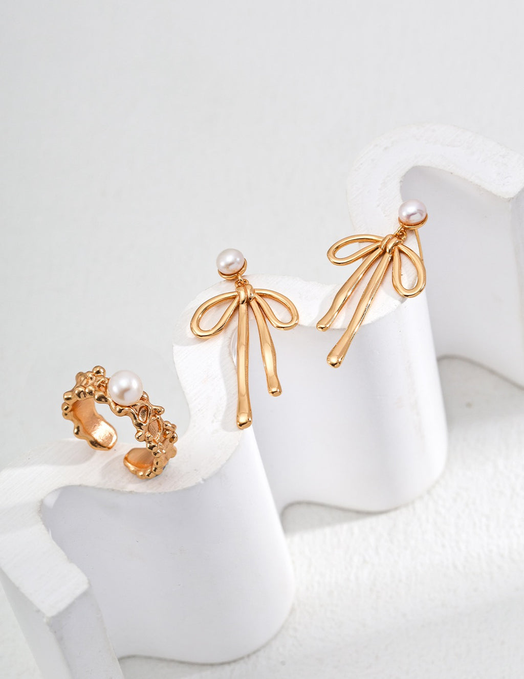 Pearl Bow Drop Earrings in Sterling Silver