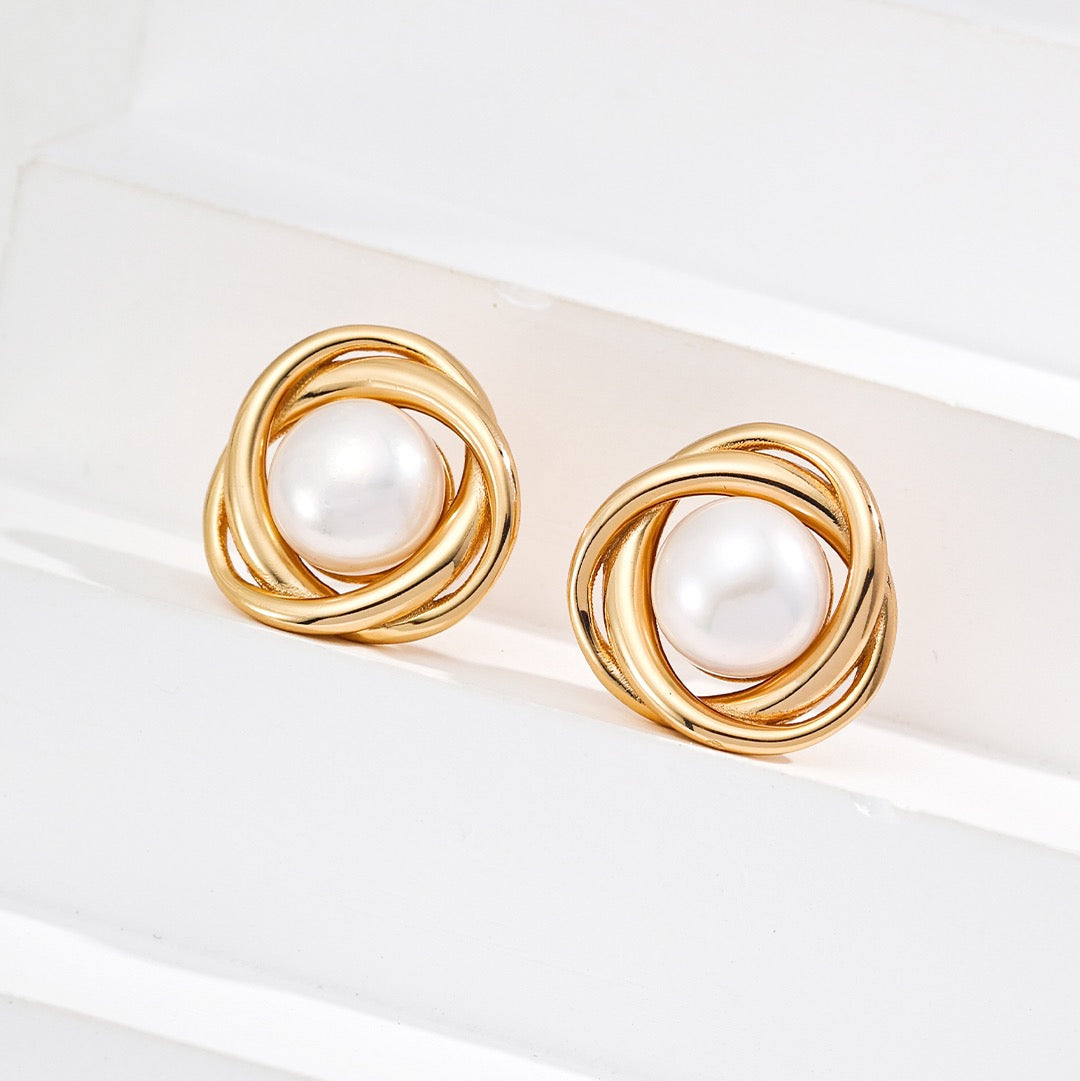 Pearl Knot Stud Earrings in Sterling Silver