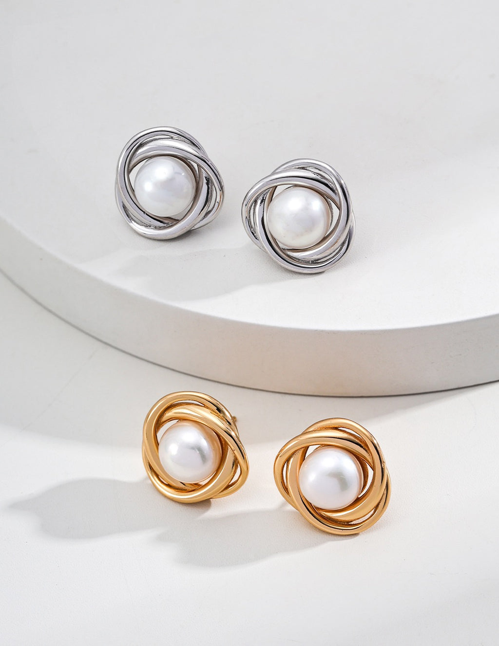 Pearl Knot Stud Earrings in Sterling Silver