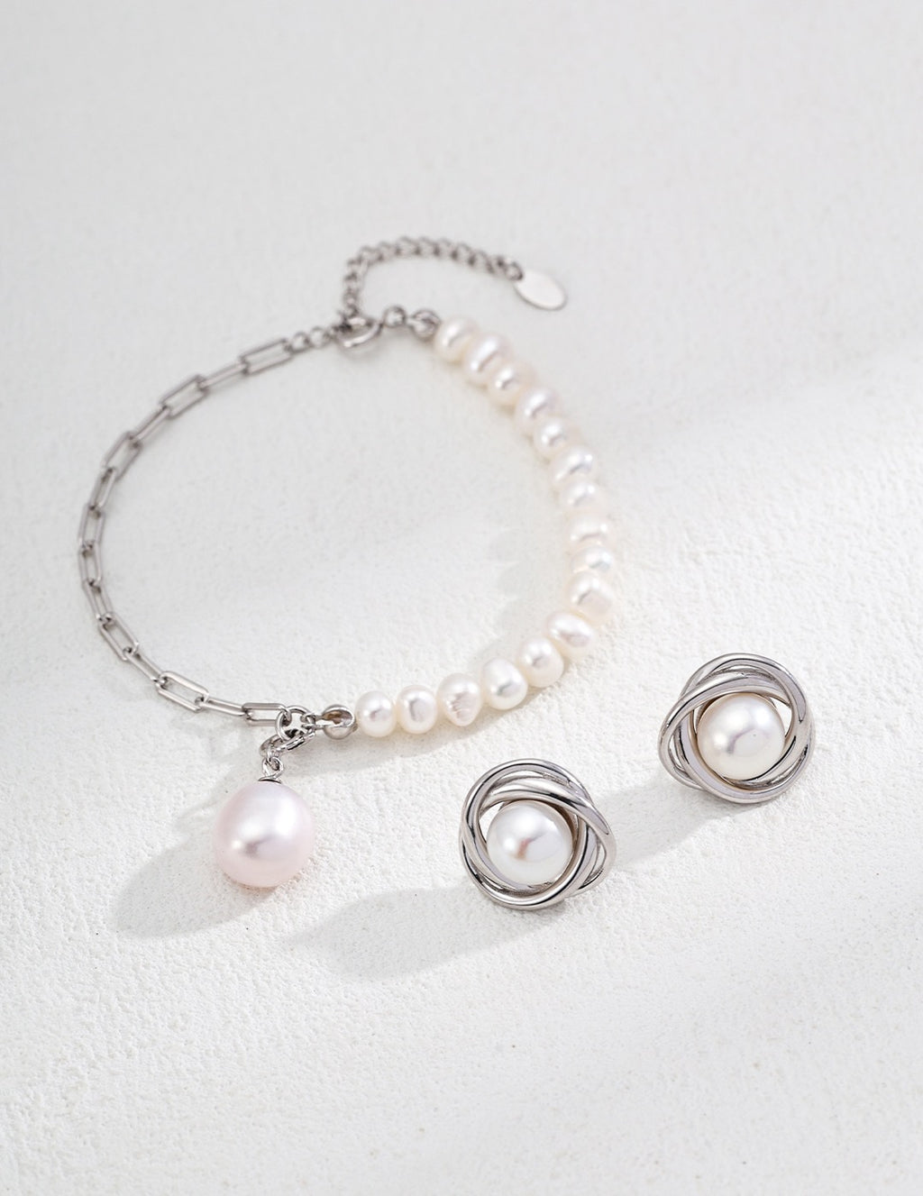 Pearl Knot Stud Earrings in Sterling Silver