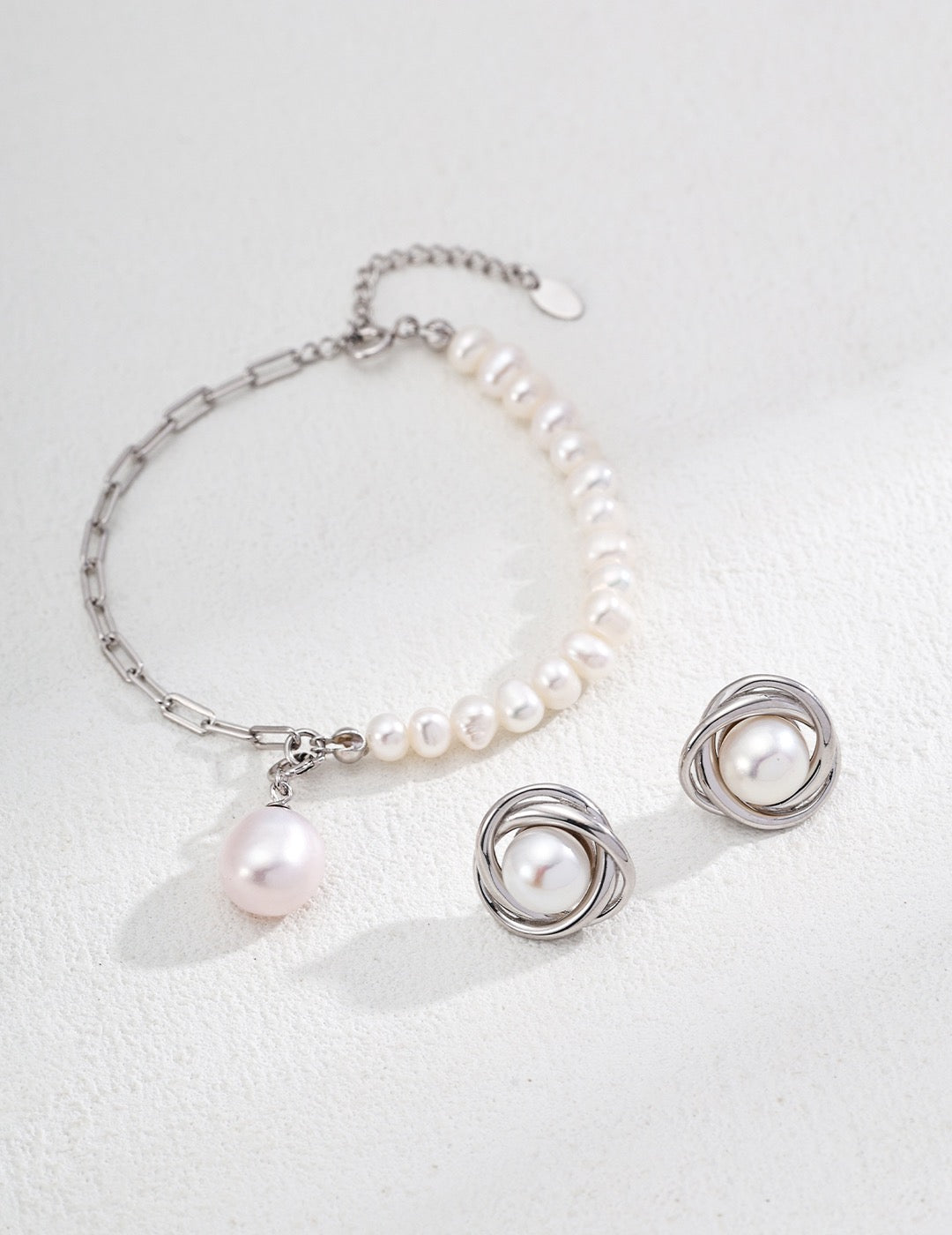 Pearl Knot Stud Earrings in Sterling Silver