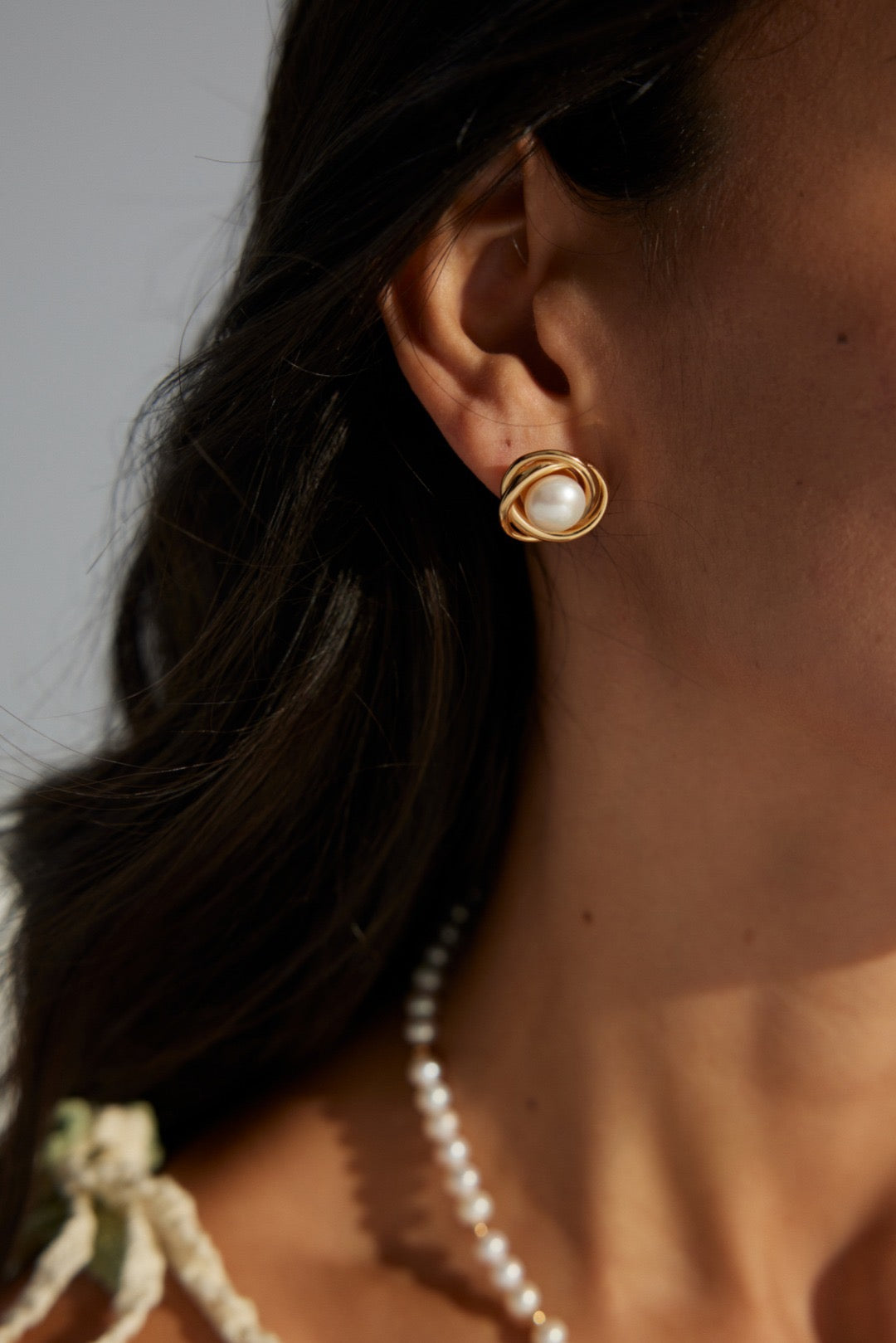 Pearl Knot Stud Earrings in Sterling Silver