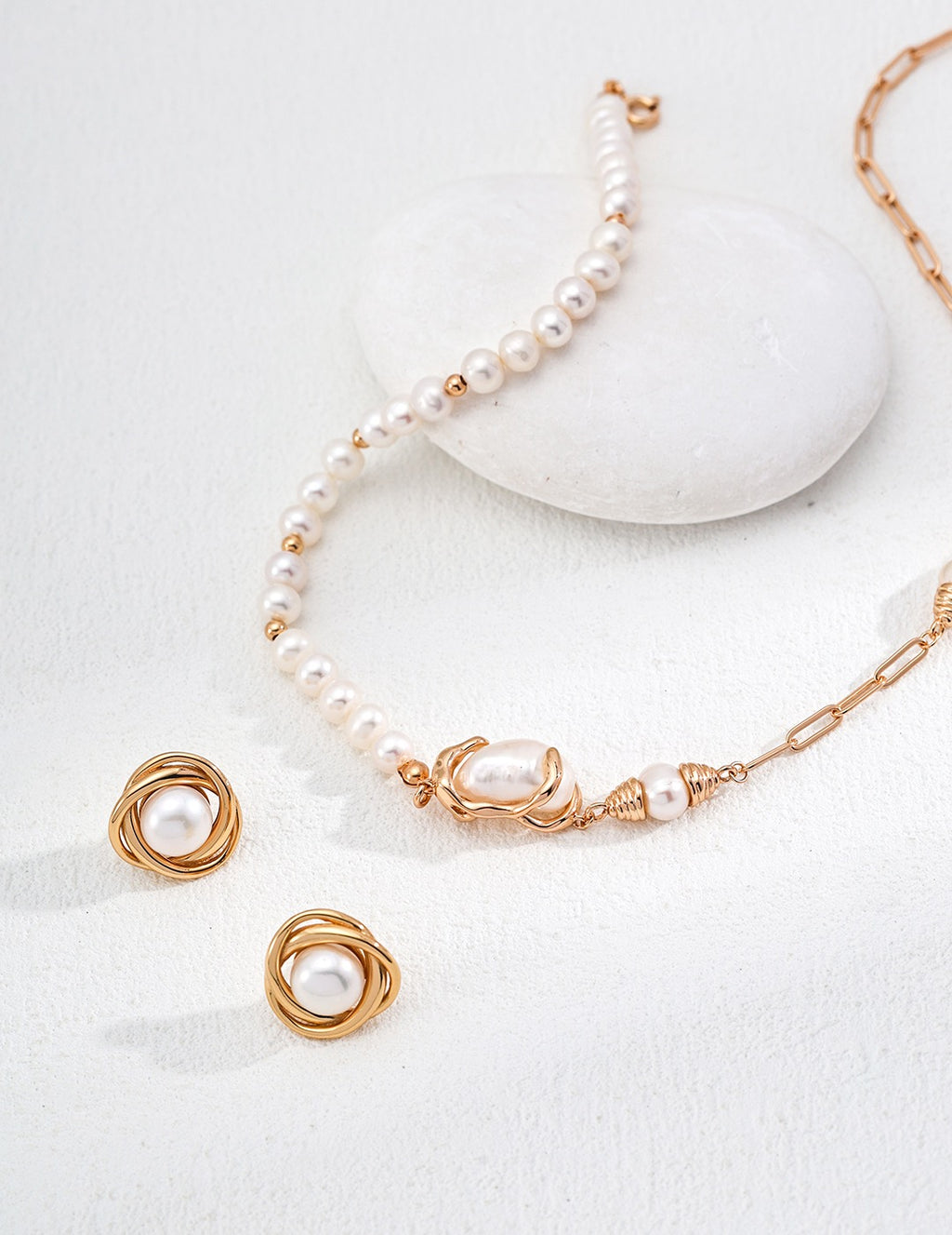 Pearl Knot Stud Earrings in Sterling Silver