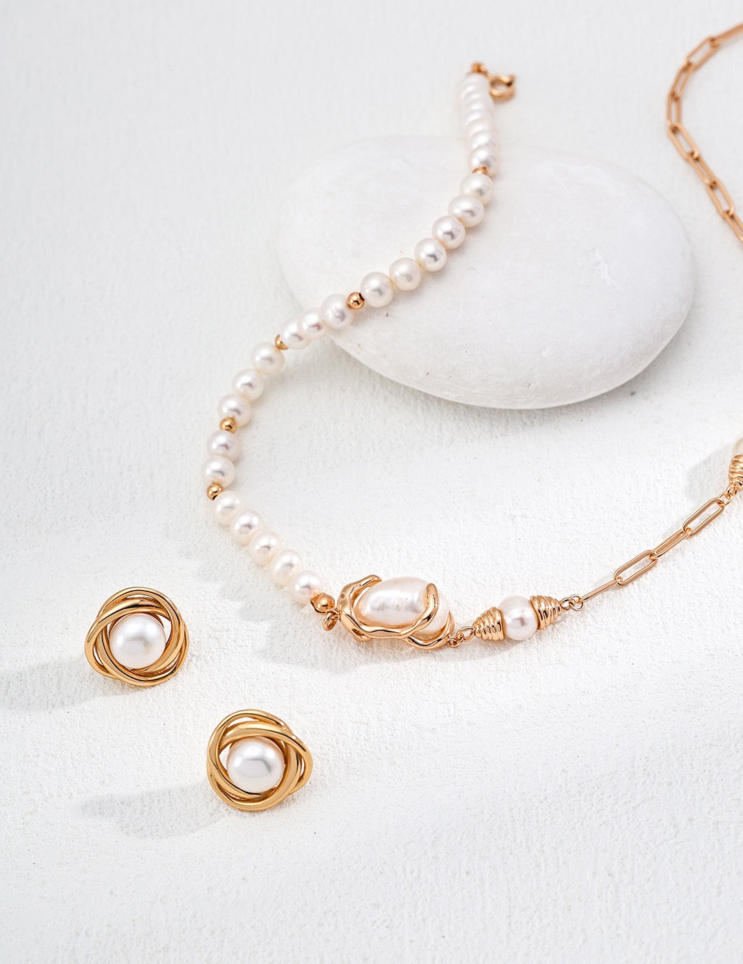 Pearl Knot Stud Earrings in Sterling Silver