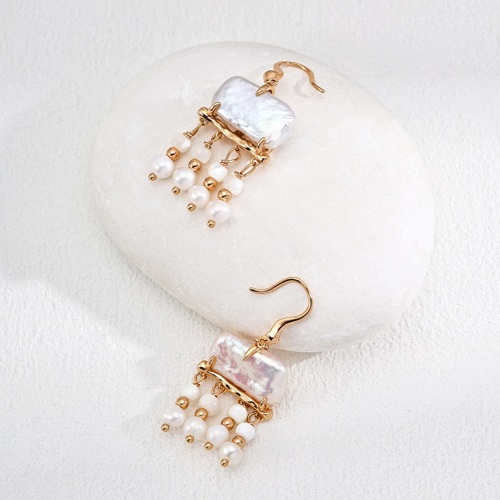 Mother of Pearl Tassel Earrings in Sterling Silver