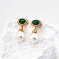 Malachite Pearl Drop Earrings in Sterling Silver