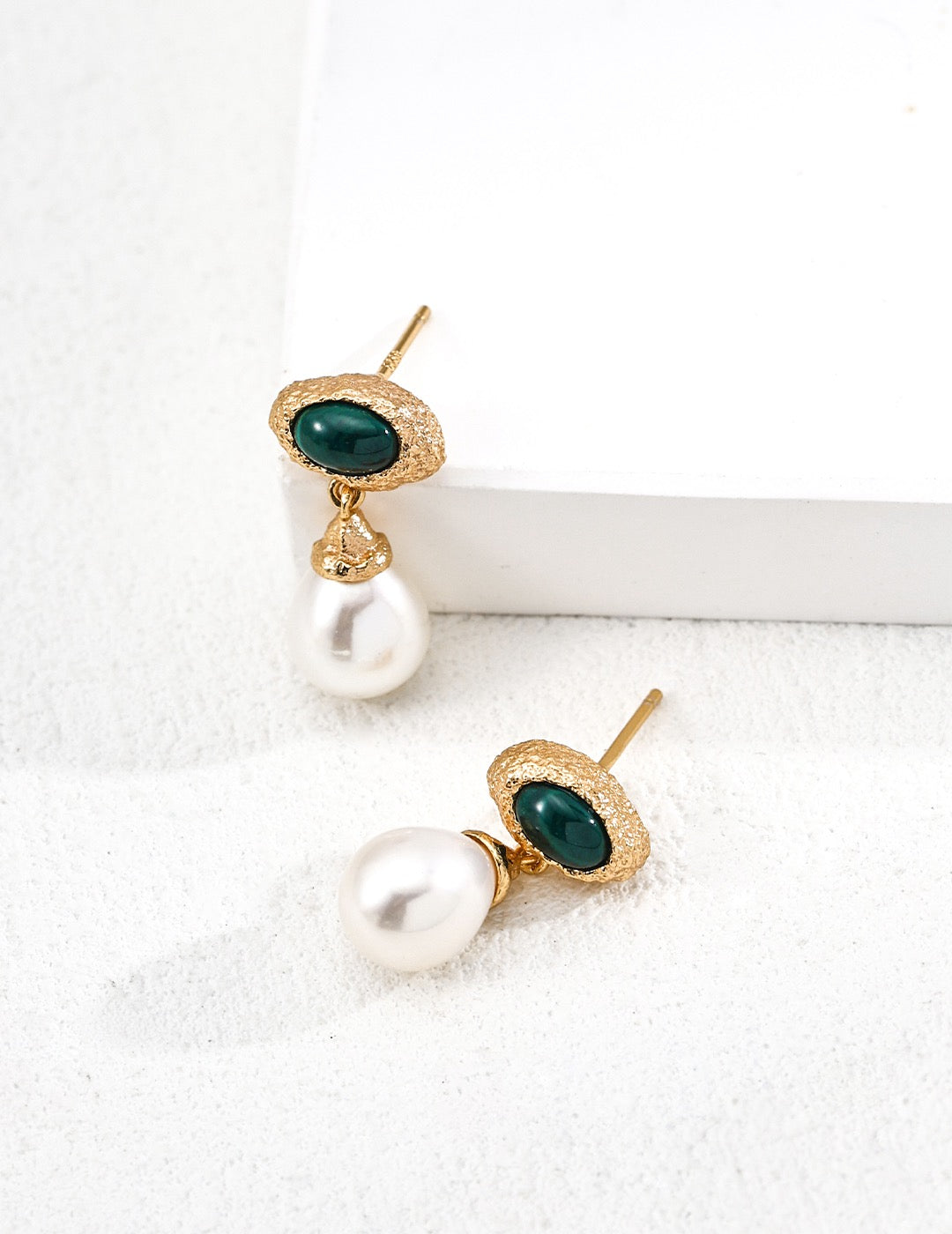 Malachite Pearl Drop Earrings in Sterling Silver