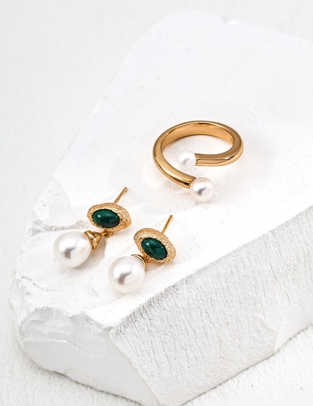 Malachite Pearl Drop Earrings in Sterling Silver