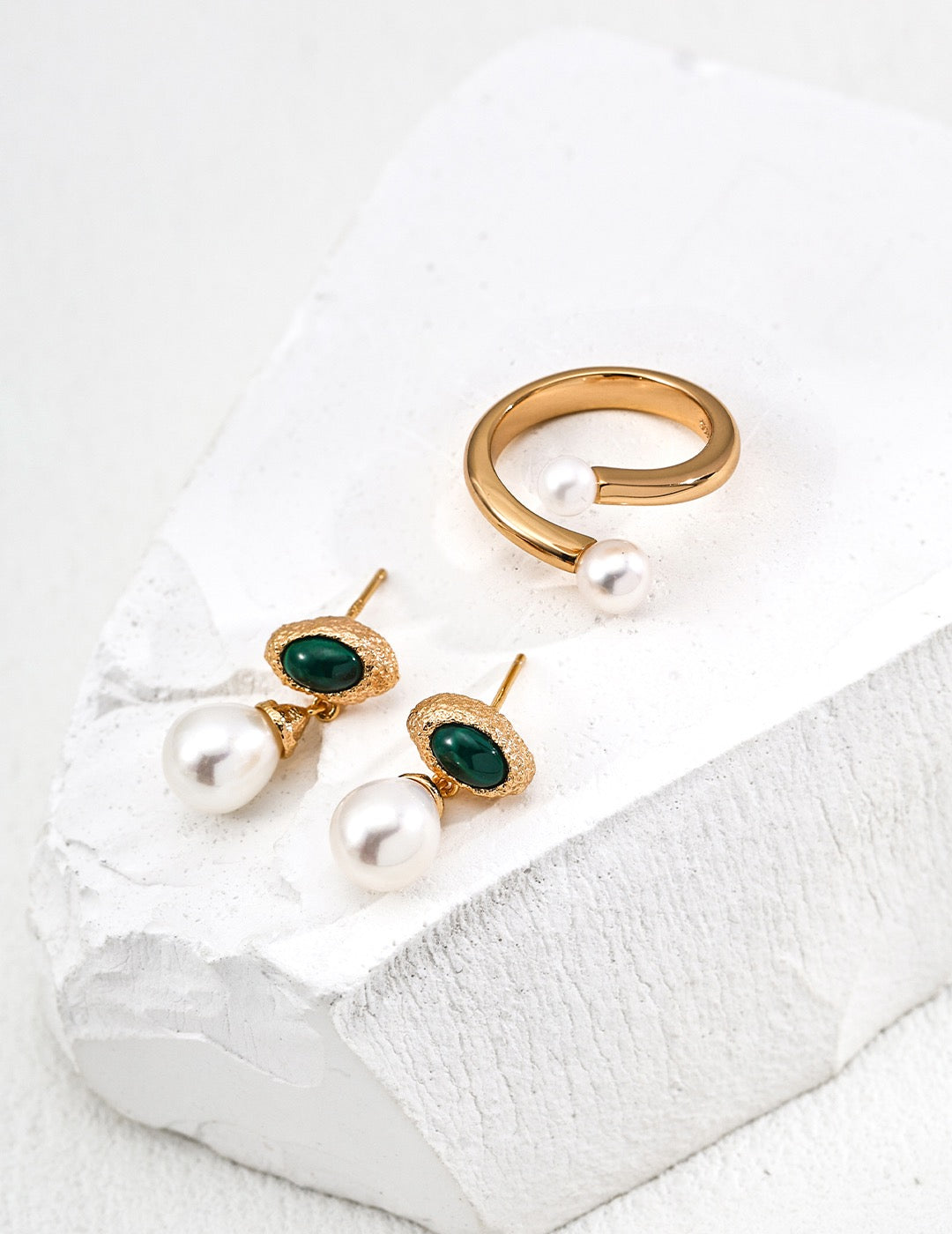 Malachite Pearl Drop Earrings in Sterling Silver