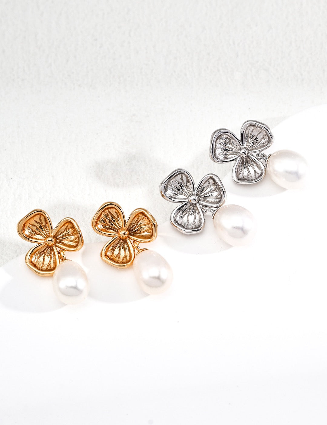 Pearl Flower Drop Earrings in Sterling Silver