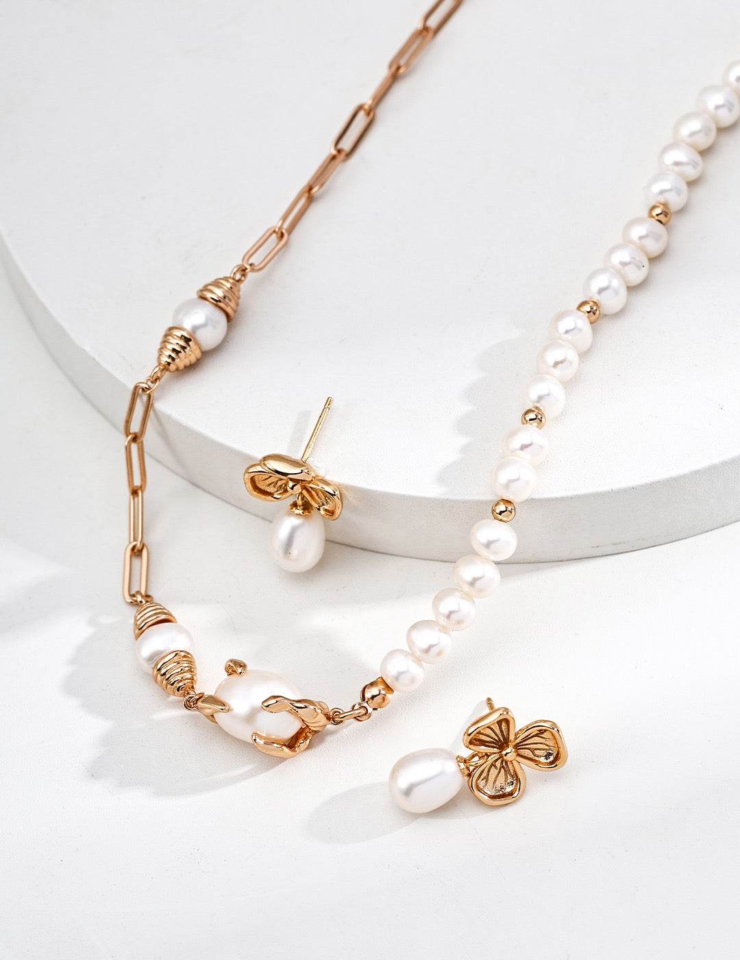 Pearl Flower Drop Earrings in Sterling Silver