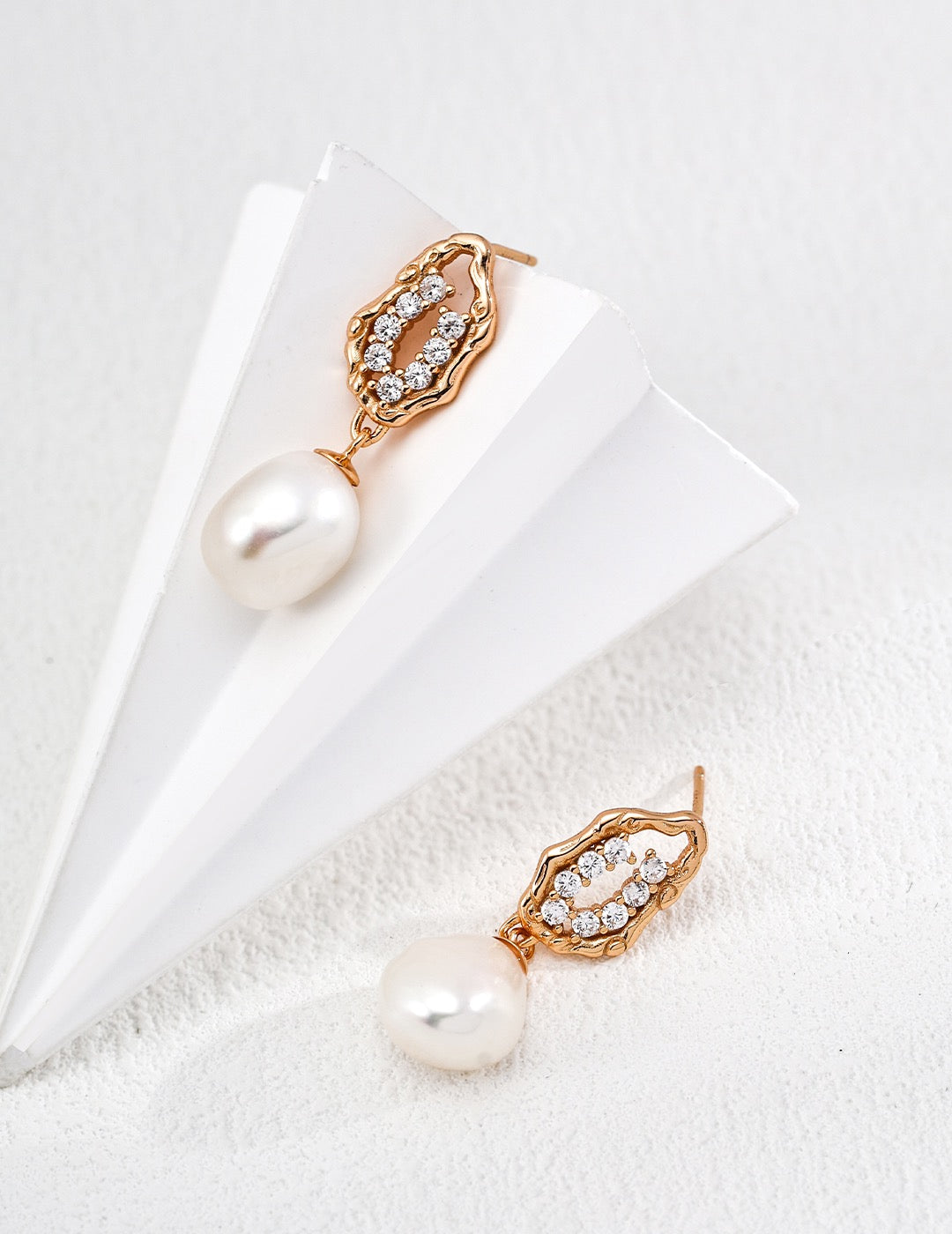 Zircon Pearl Drop Earrings in Sterling Silver