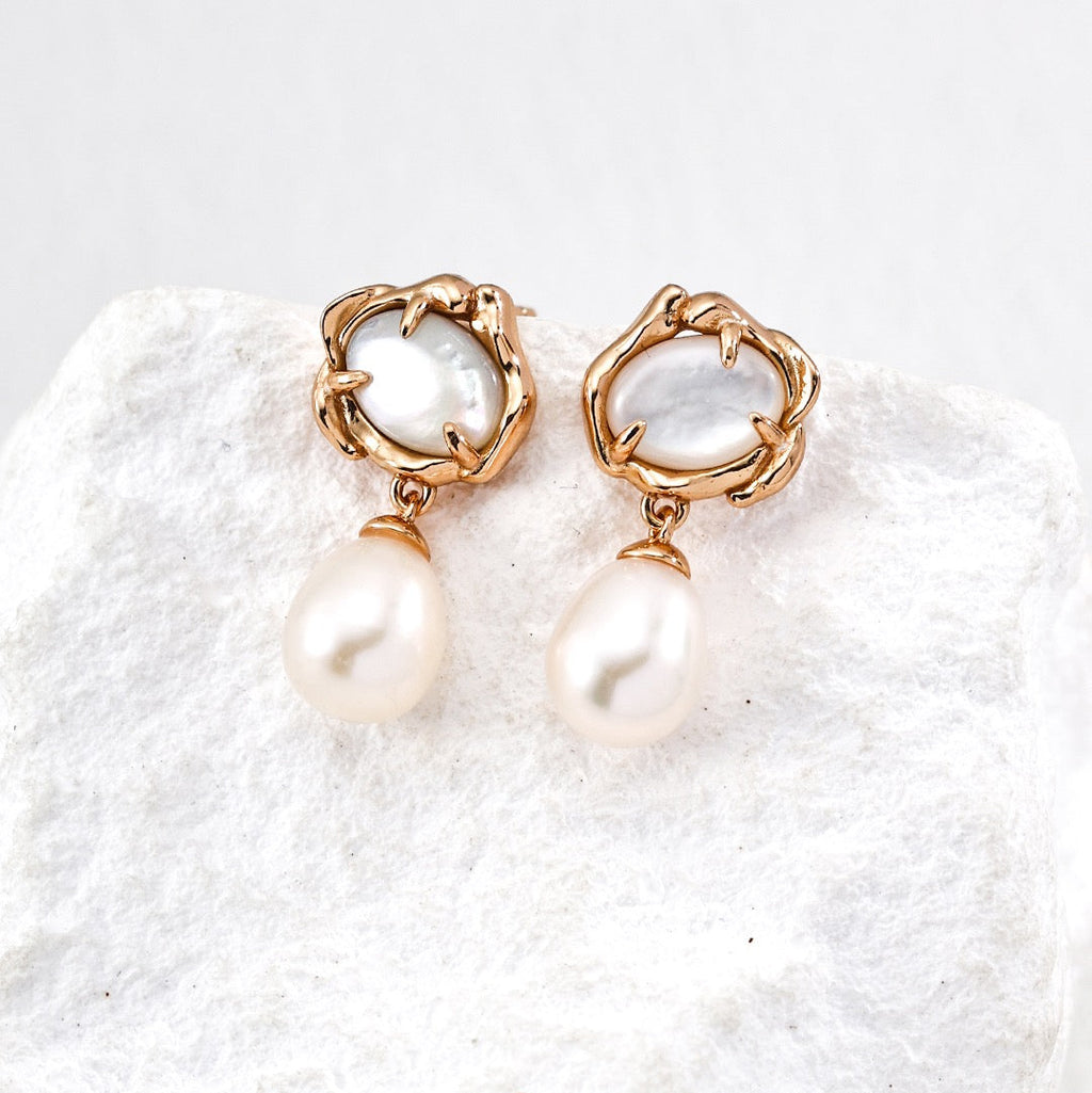 Mother of Pearl Pearl Drop Earrings in Sterling Silver