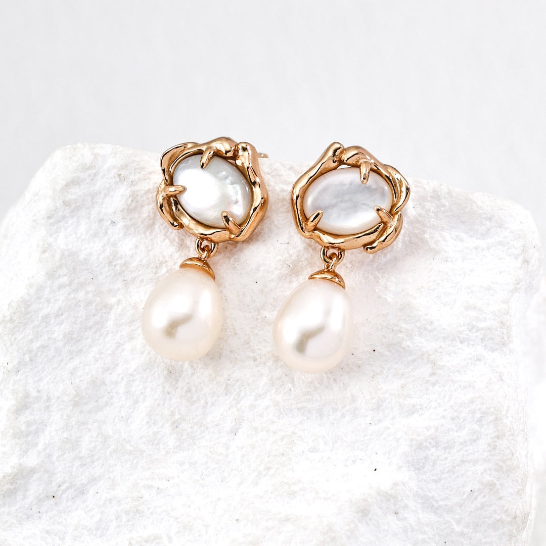 Mother of Pearl Pearl Drop Earrings in Sterling Silver