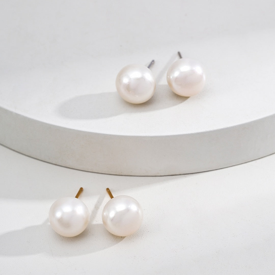 Classic Natural Pearl Stud Earrings in Sterling Silver