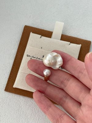 Sculptural Baroque Pearl Silver Adjustable Ring