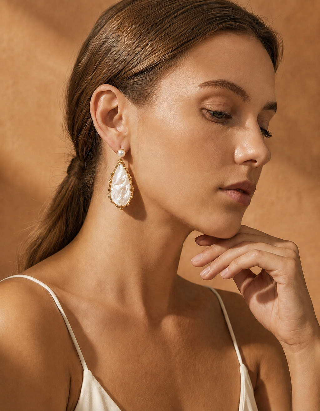 Shell Pearl Silver Drop Earrings with Organic Teardrop Design