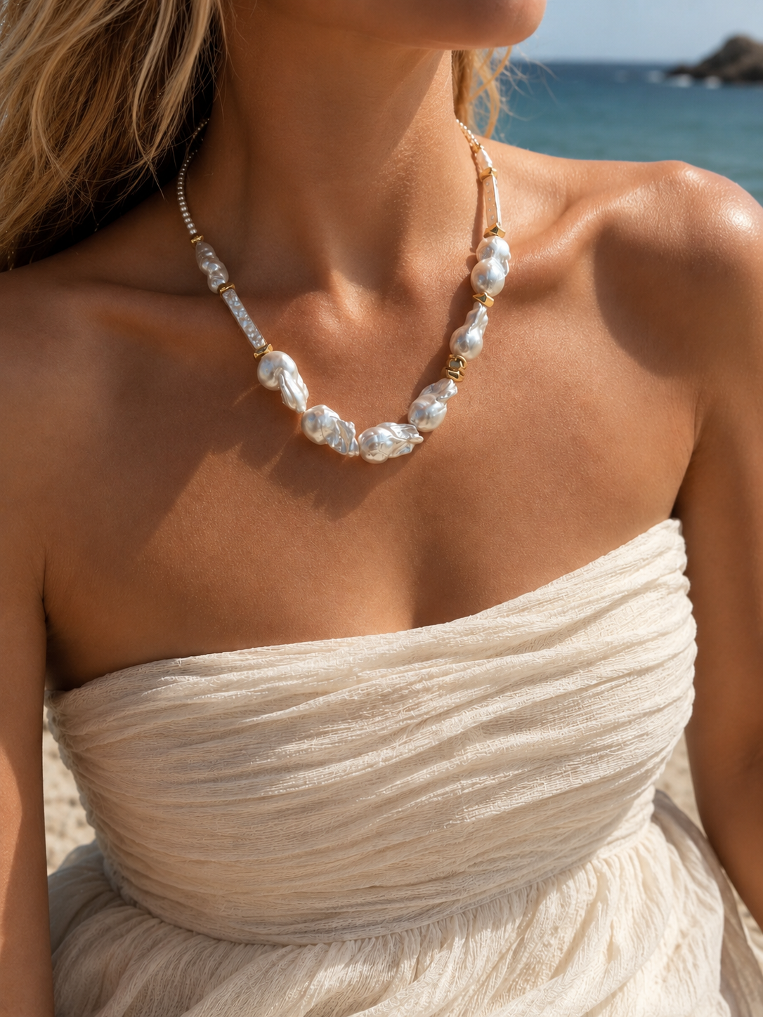 Sculptural Baroque Pearl Necklace in Sterling Silver